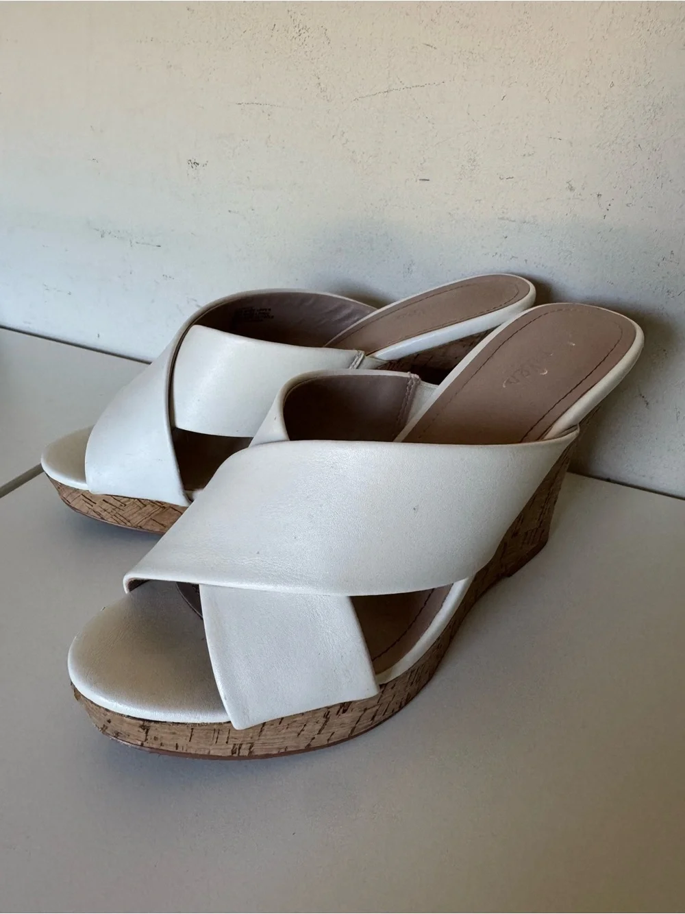 Charles David White Crisscross Cork Platform Wedge Sandals